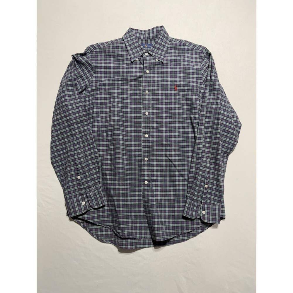 Ralph Lauren Mens Large Plaid Button Down Long Sleeve Classic Fit Green Navy Red